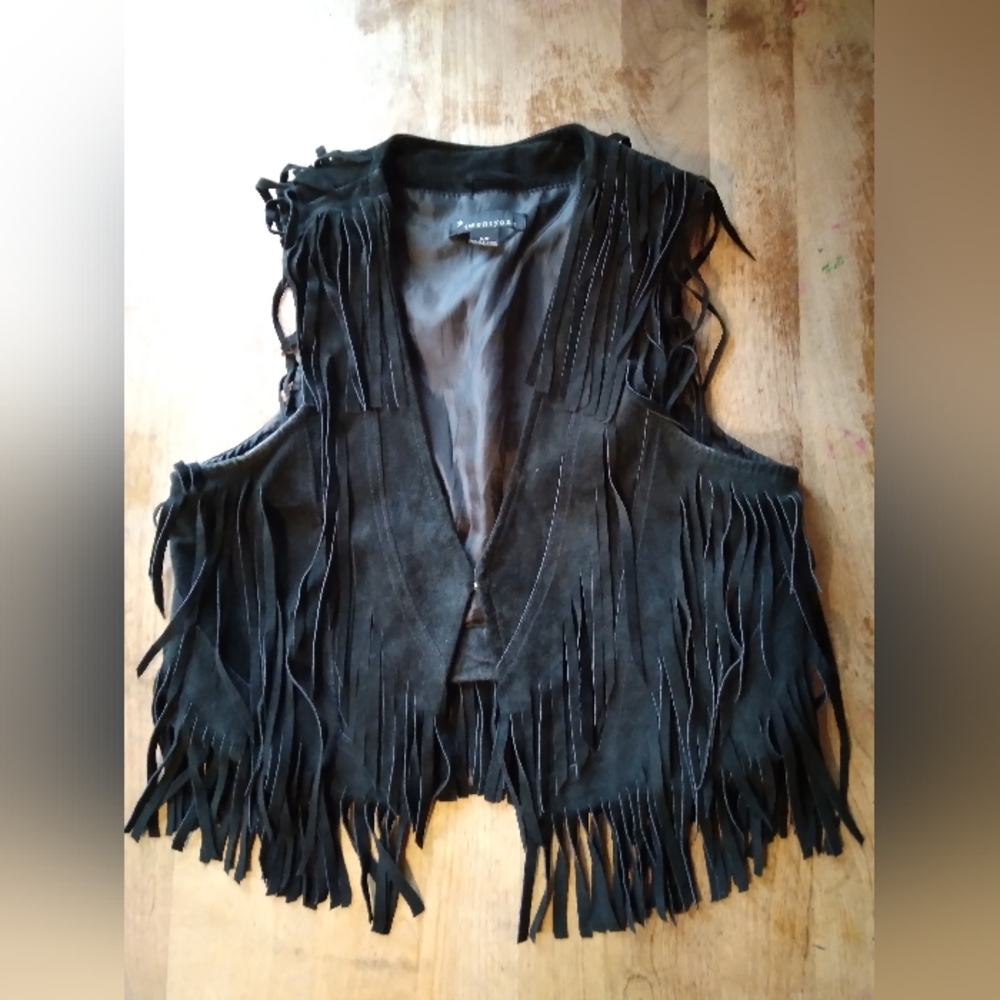 Black suede fringe vest